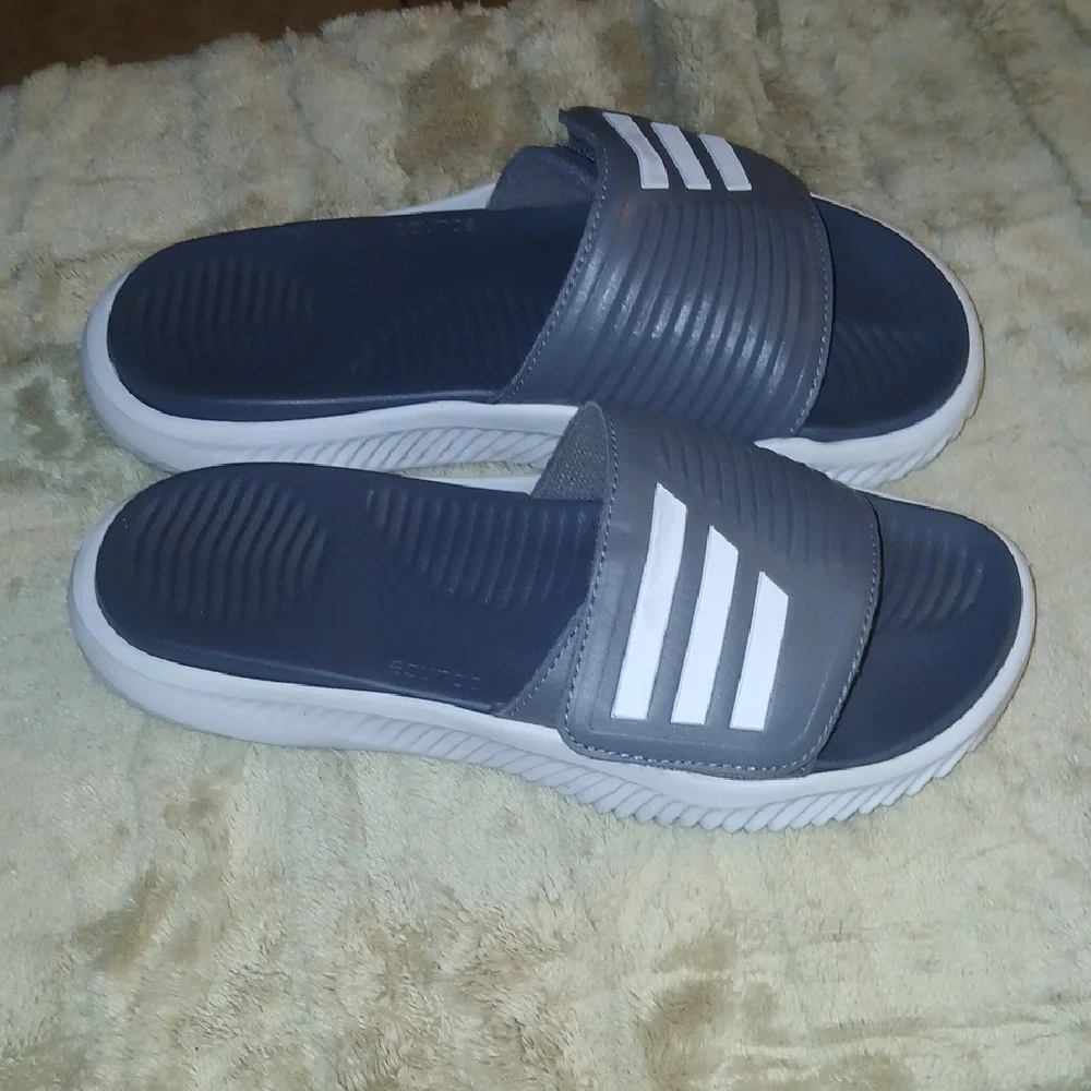 Gray and White Slide Sandals